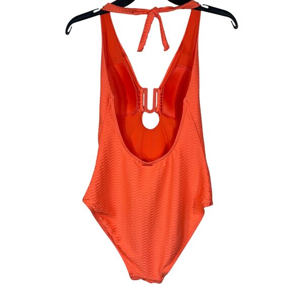 Sea Level Swim SZ 10 Honeycomb U-Bar Halter Swimsuit One-Piece Padded Cups Coral - Picture 3 of 7